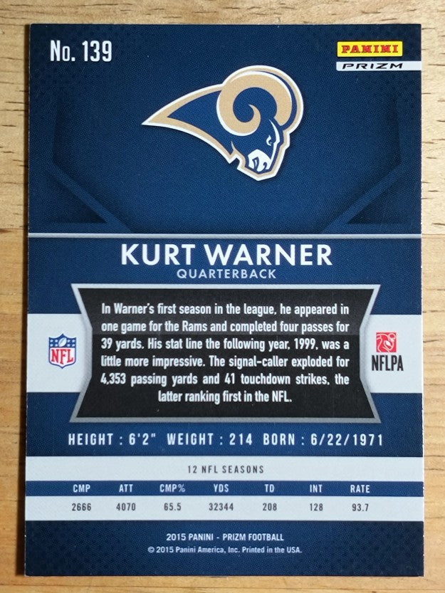 2015 Panini Prizm Prizms Red White and Blue #139 Kurt Warner