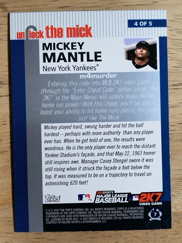 2007 Topps Unlock the Mick #4 Mickey Mantle