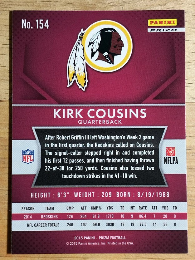 2015 Panini Prizm Prizms Red White and Blue #154 Kirk Cousins