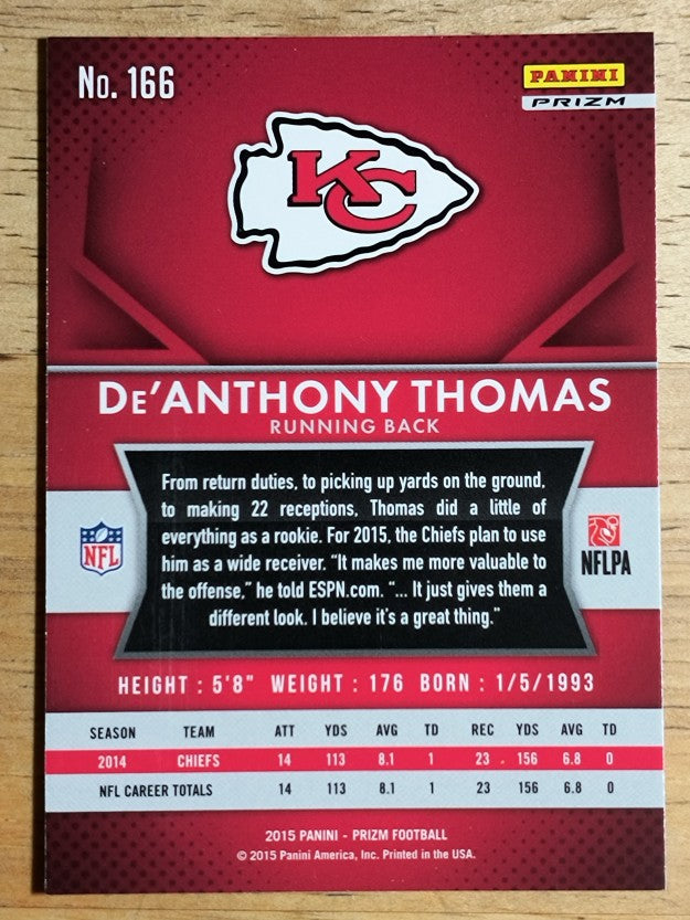 2015 Panini Prizm Prizms Red White and Blue #166 De'Anthony Thomas