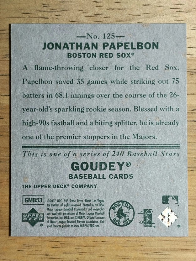 2007 Upper Deck Goudey #125 Jonathan Papelbon