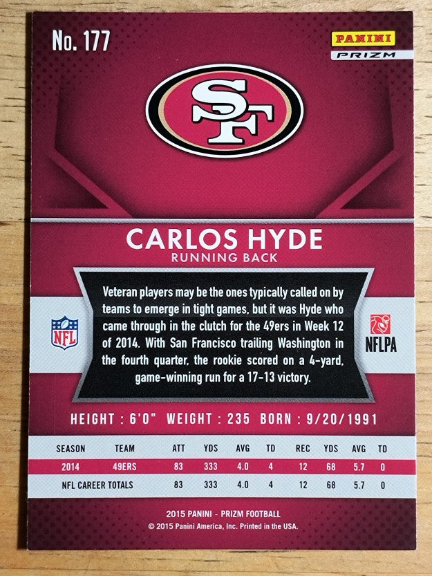 2015 Panini Prizm Prizms Red White and Blue #177 Carlos Hyde