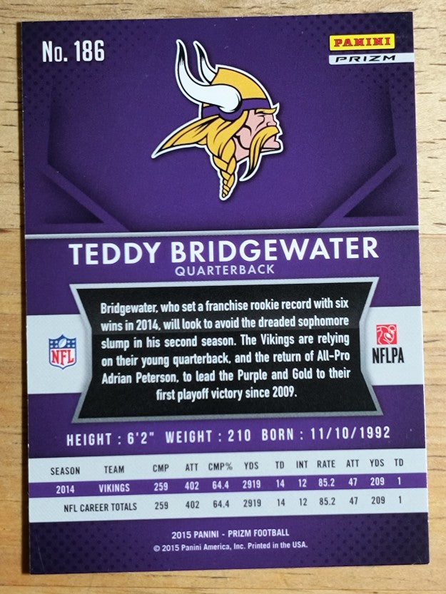2015 Panini Prizm Prizms Red White and Blue #186 Teddy Bridgewater
