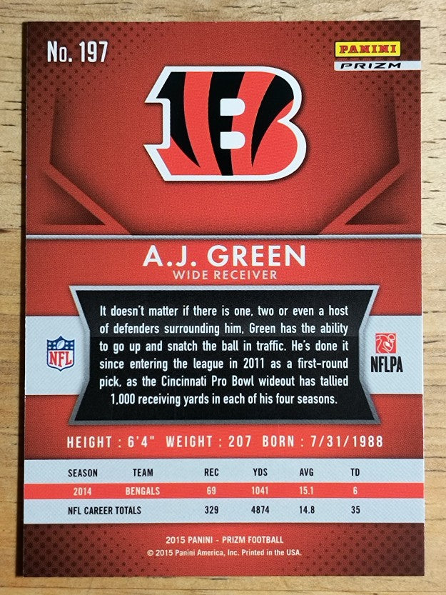 2015 Panini Prizm Prizms Red White and Blue #197 A.J. Green