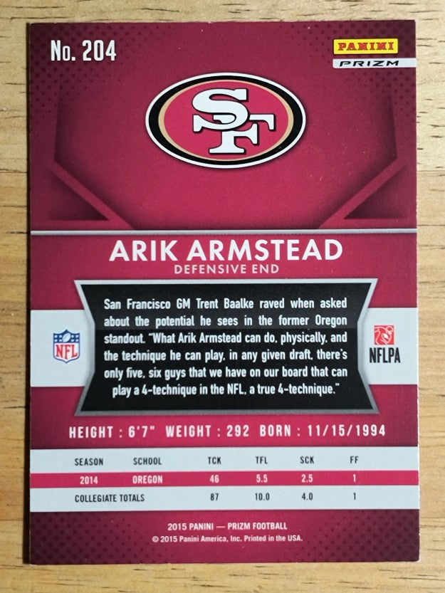 2015 Panini Prizm Prizms Red White and Blue #204 Arik Armstead