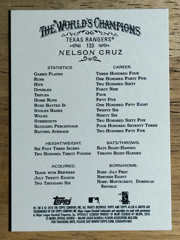 2010 Topps Allen and Ginter #133 Nelson Cruz