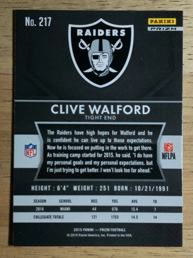 2015 Panini Prizm Prizms Red White and Blue #217 Clive Walford