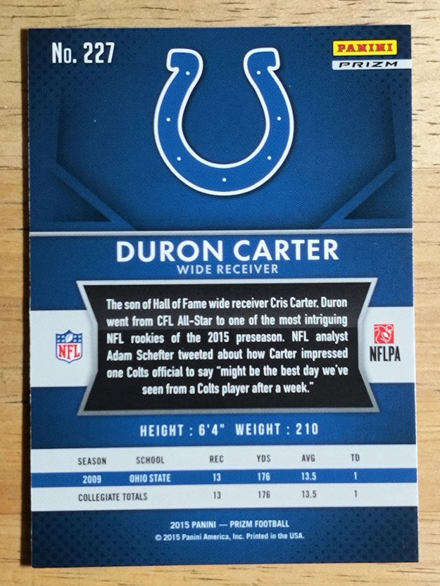 2015 Panini Prizm Prizms Red White and Blue #227 Duron Carter