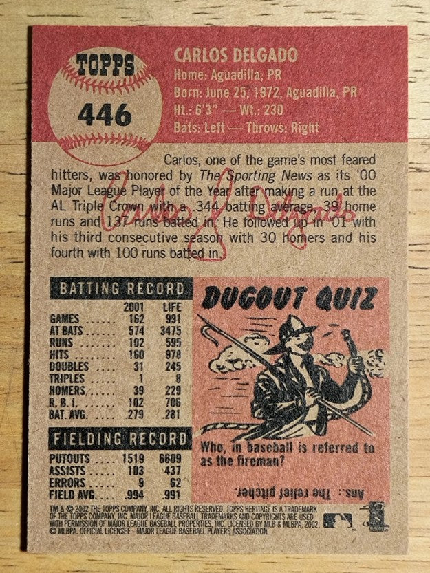 2002 Topps Heritage #446 Carlos Delgado SP