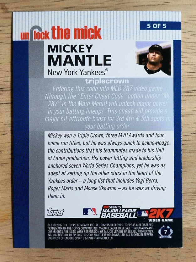 2007 Topps Unlock the Mick #5 Mickey Mantle
