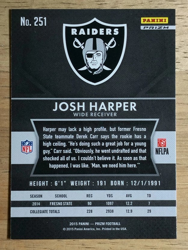 2015 Panini Prizm Prizms Red White and Blue #251 Josh Harper