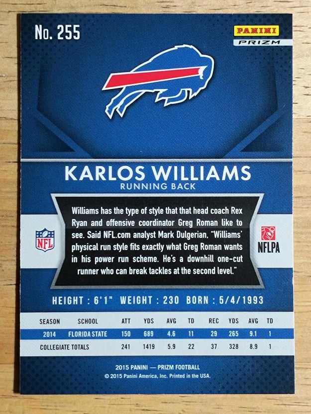 2015 Panini Prizm Prizms Red White and Blue #255 Karlos Williams