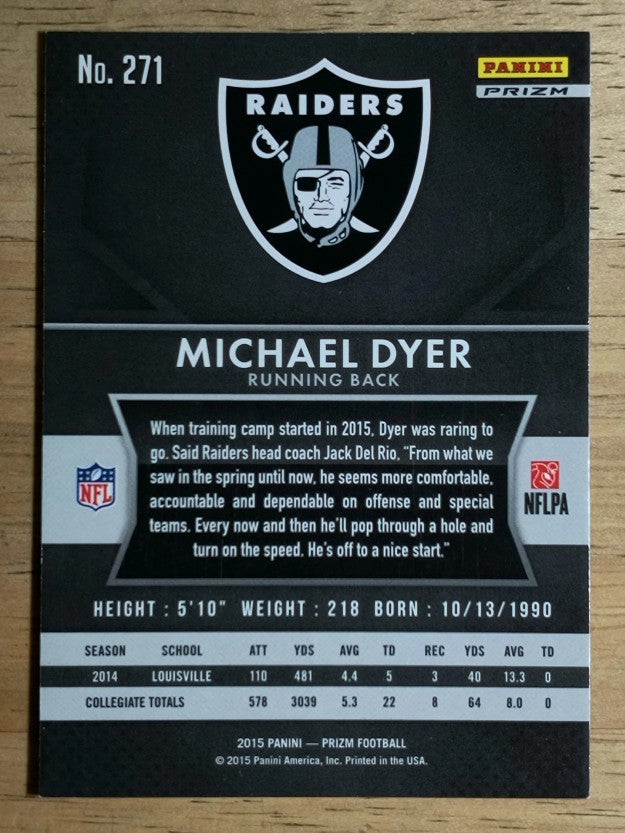2015 Panini Prizm Prizms Red White and Blue #271 Michael Dyer