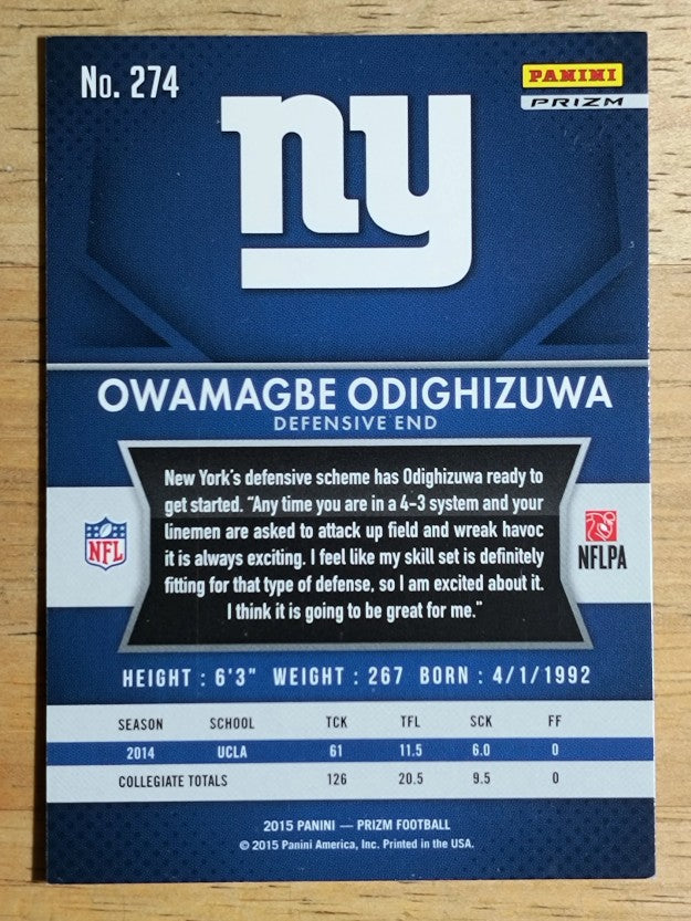 2015 Panini Prizm Prizms Red White and Blue #274 Owamagbe Odighizuwa