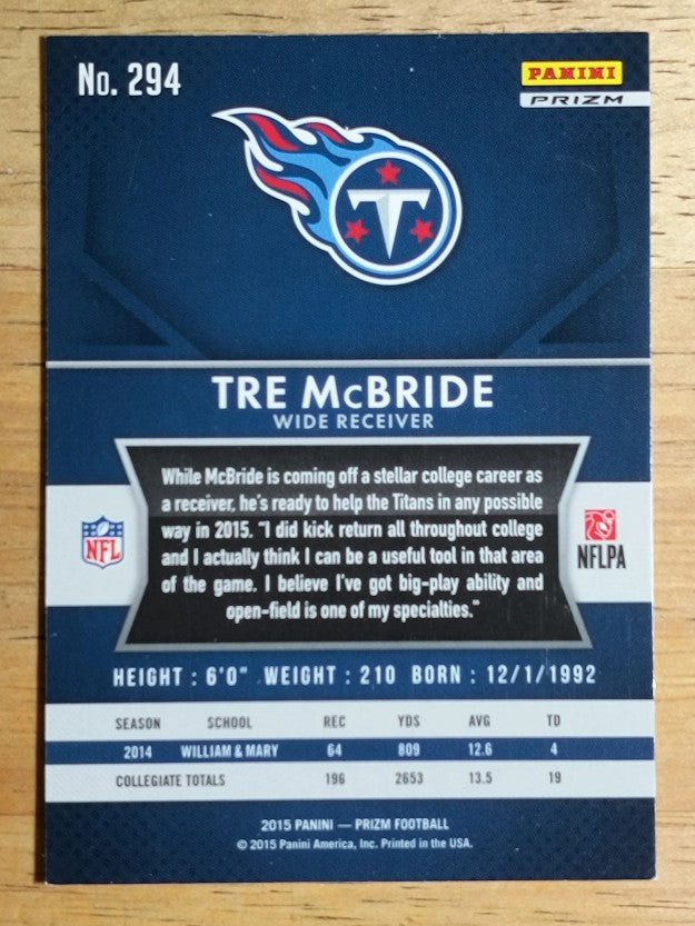 2015 Panini Prizm Prizms Red White and Blue #294 Tre McBride