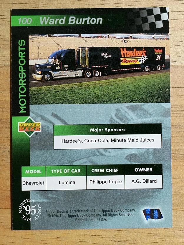 1995 Upper Deck #100 Ward Burton's Car
