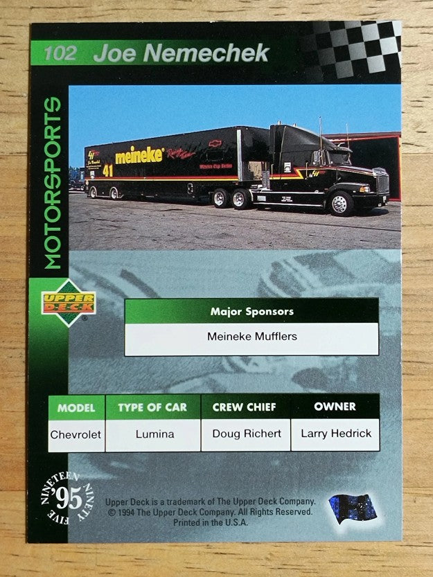 1995 Upper Deck #102 Joe Nemechek's Car
