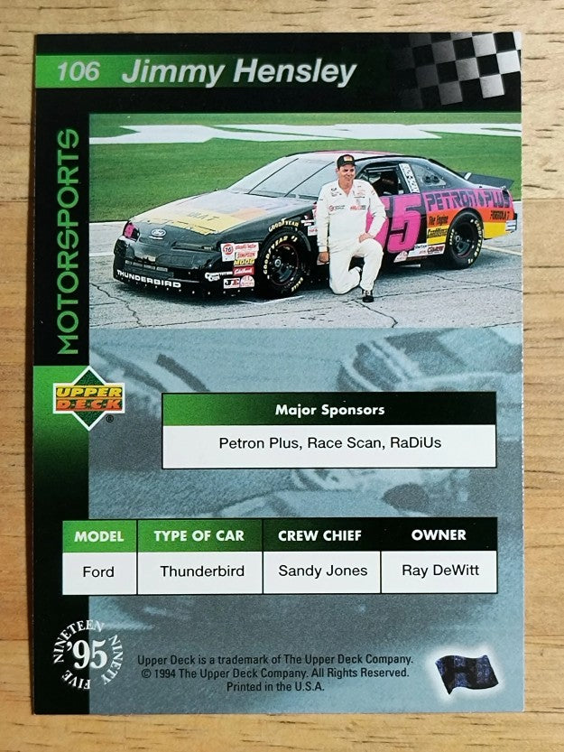 1995 Upper Deck #106 Jimmy Hensley's Car