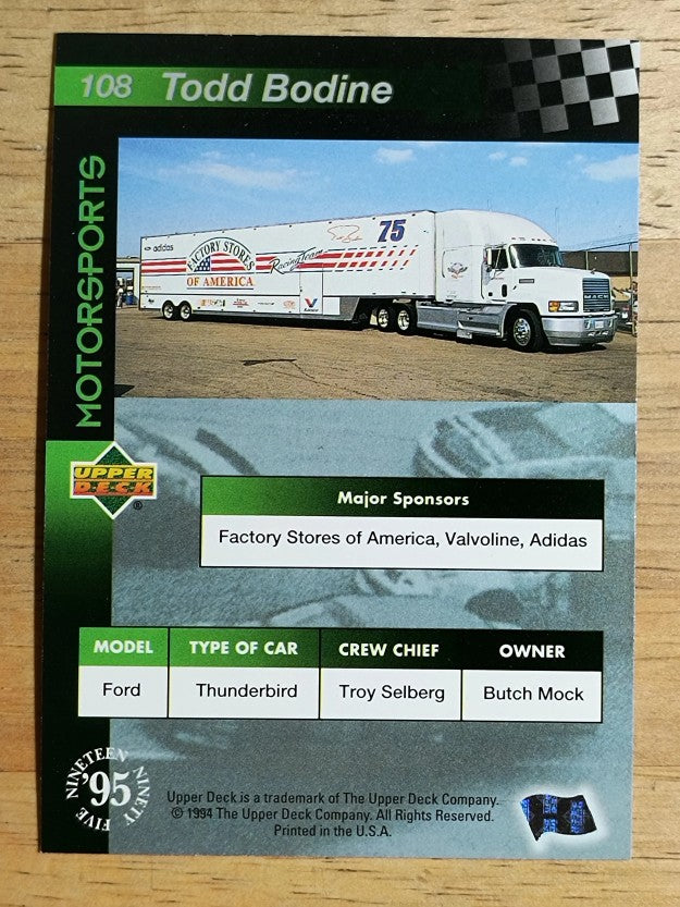 1995 Upper Deck #108 Todd Bodine's Car