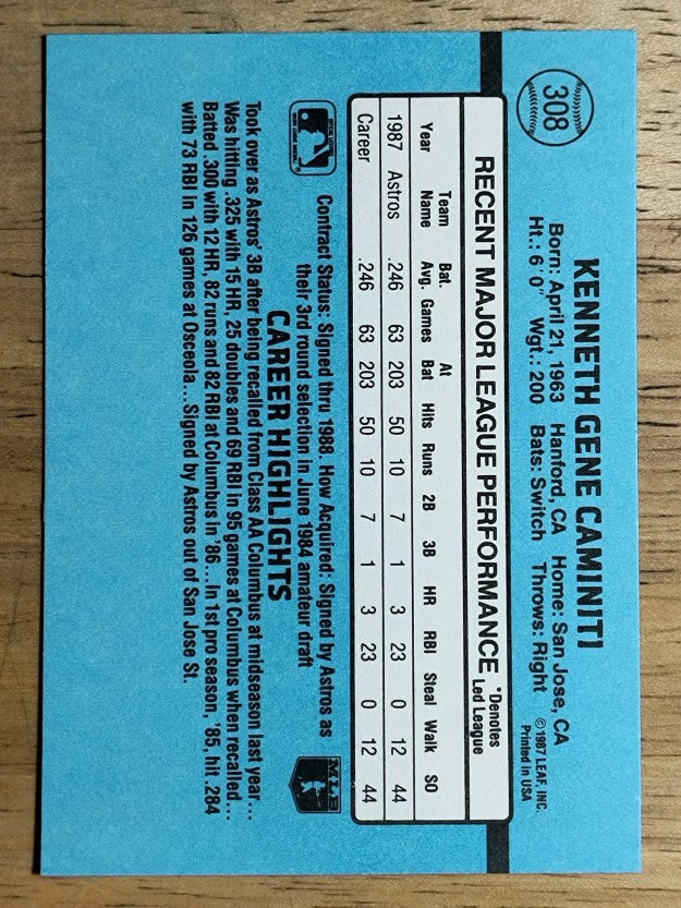 1988 Donruss #308 Ken Caminiti RC