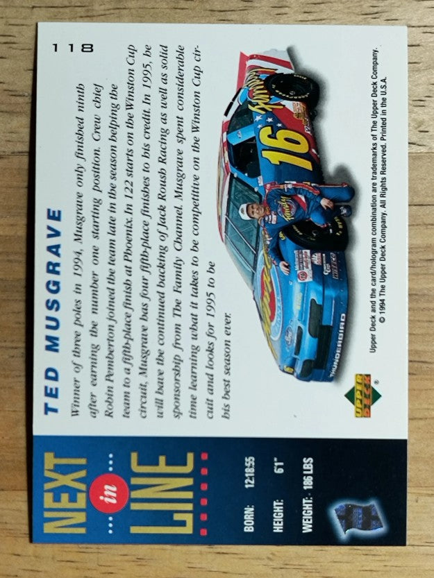 1995 Upper Deck #118 Ted Musgrave's Car NIL