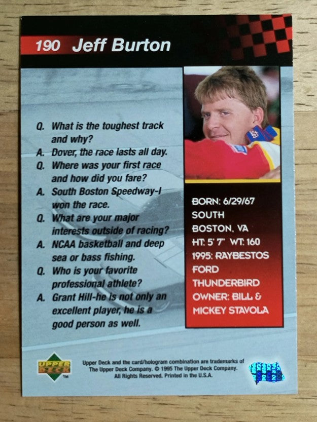 1995 Upper Deck #190 Jeff Burton