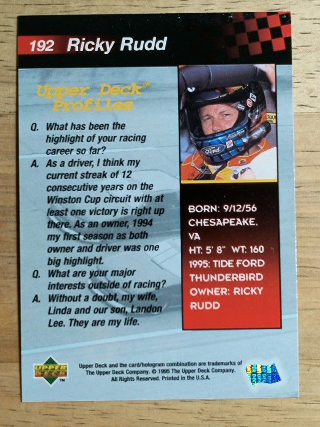 1995 Upper Deck #192 Ricky Rudd