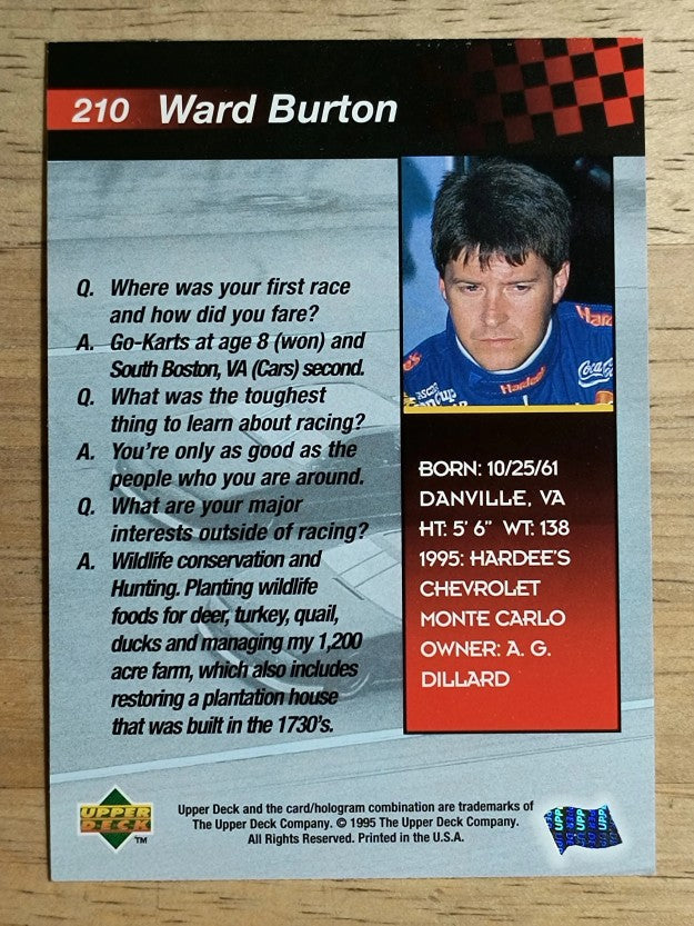 1995 Upper Deck #210 Ward Burton