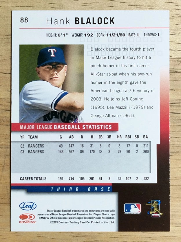 2004 Leaf Press Proofs Red #88 Hank Blalock