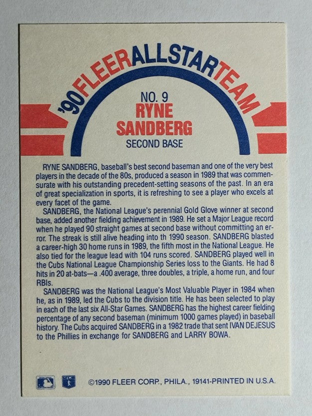 1990 Fleer All-Stars #9 Ryne Sandberg
