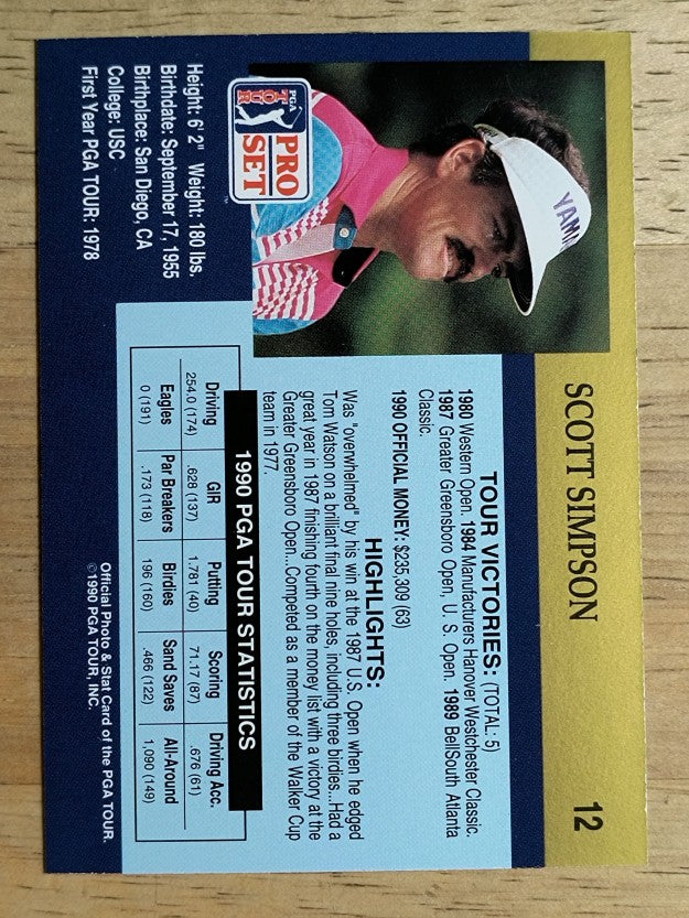 1990 Pro Set #12 Scott Simpson