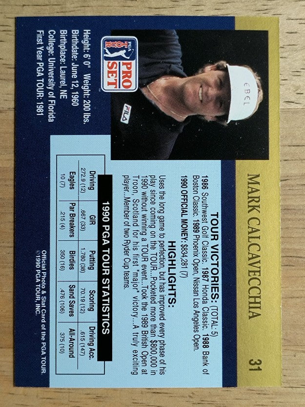 1990 Pro Set #31 Mark Calcavecchia RC
