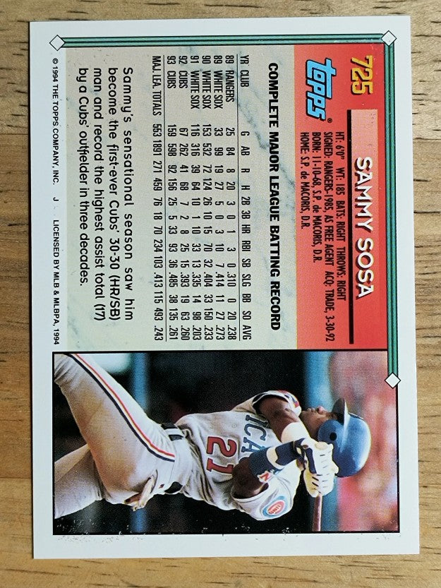 1994 Topps Gold #725 Sammy Sosa