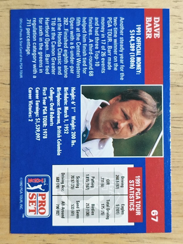 1992 Pro Set #67 Dave Barr