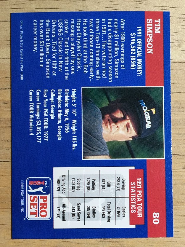 1992 Pro Set #80 Tim Simpson