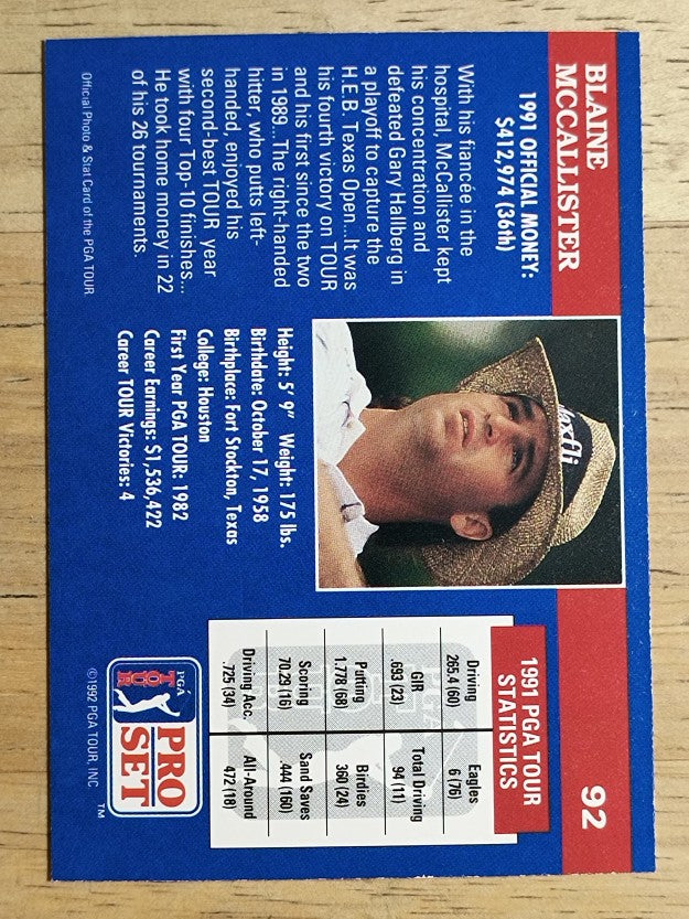1992 Pro Set #92 Blaine McCallister