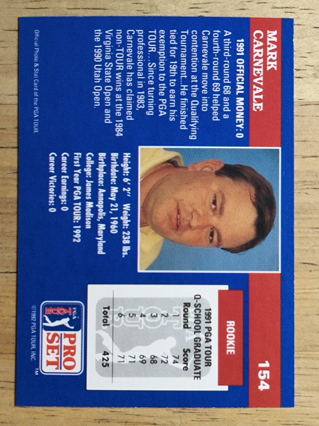 1992 Pro Set #154 Mark Carnevale RC