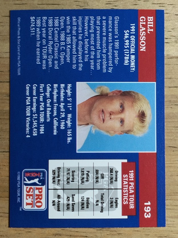 1992 Pro Set #193 Bill Glasson