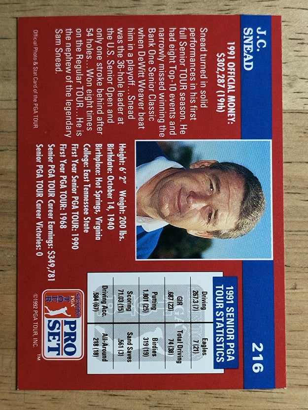 1992 Pro Set #216 J.C. Snead