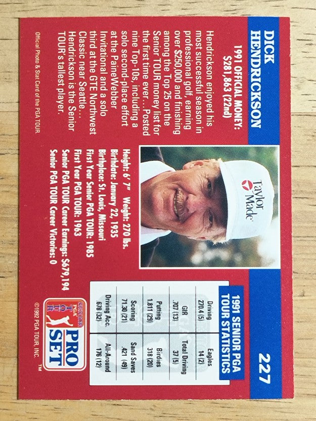 1992 Pro Set #227 Dick Hendrickson RC