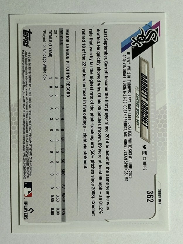 2021 Topps #362 Garrett Crochet RC