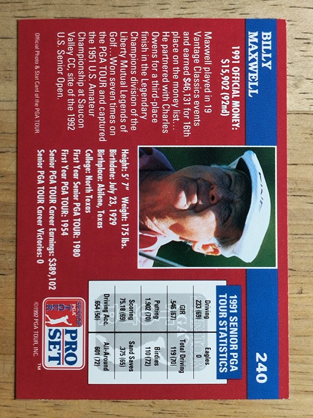 1992 Pro Set #240 Billy Maxwell
