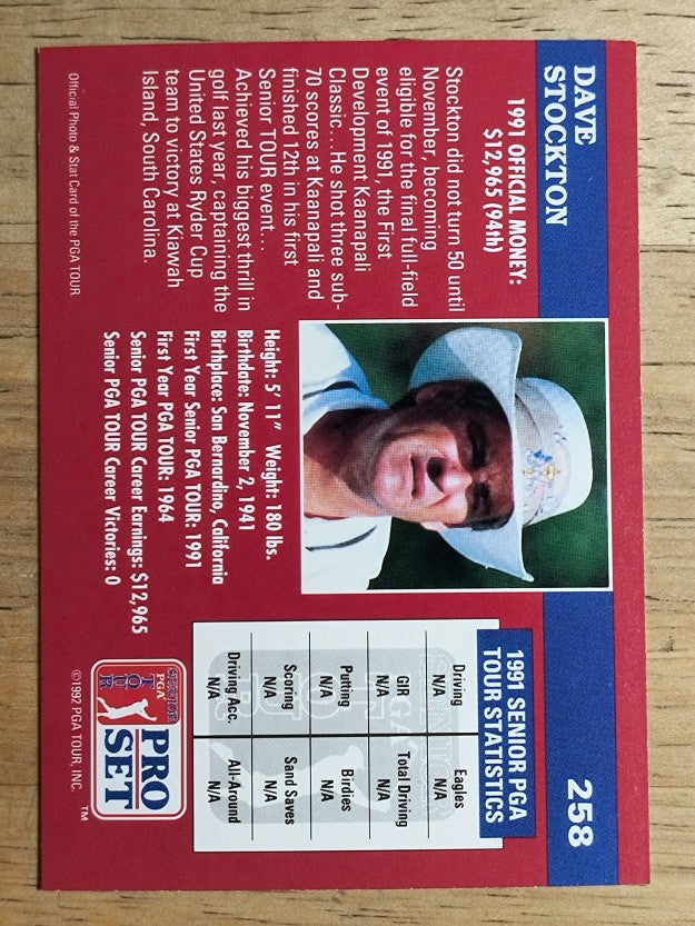 1992 Pro Set #258 Dave Stockton RC