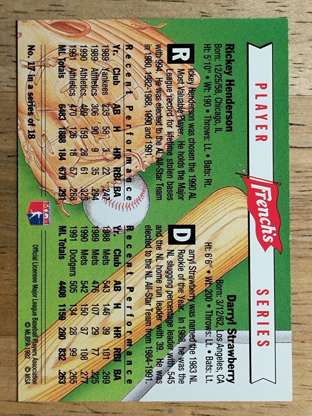 1992 French's #17 Rickey Henderson/Darryl Strawberry