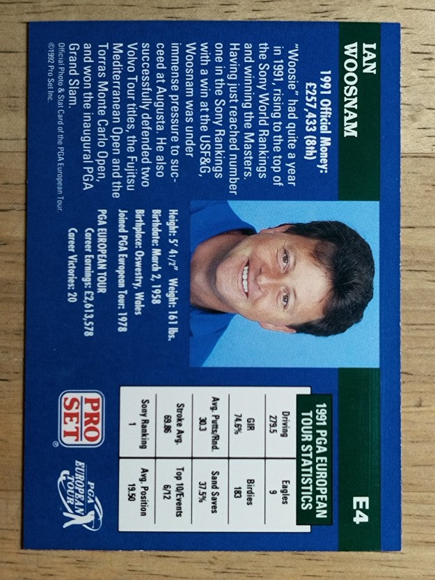 1992 Pro Set #E4 Ian Woosnam RC
