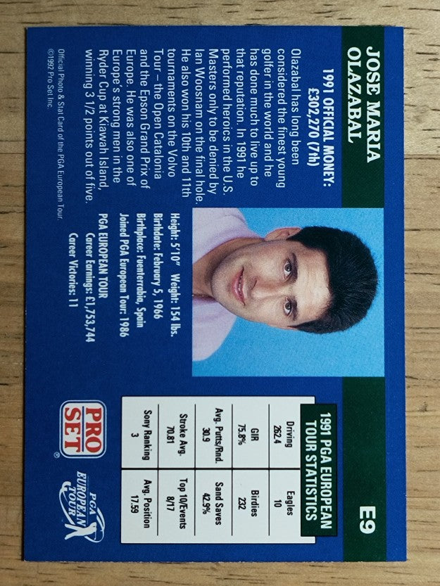 1992 Pro Set #E9 Jose Maria Olazabal RC