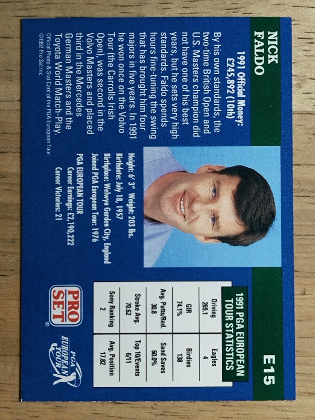 1992 Pro Set #E15 Nick Faldo RC