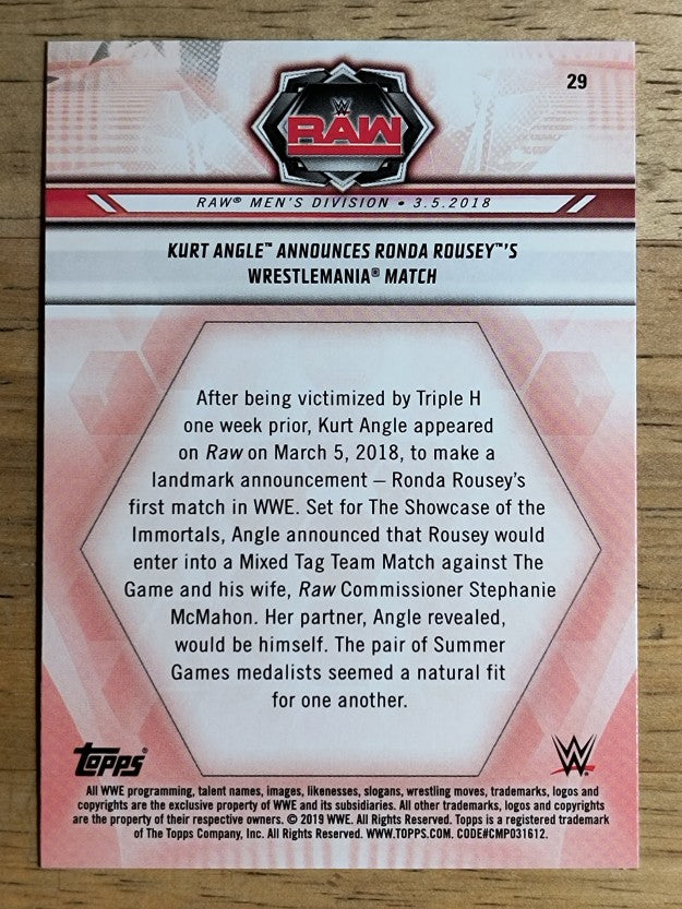 2019 Topps WWE Road to WrestleMania #29 Kurt Angle/Ronda Rousey
