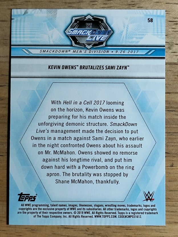 2019 Topps WWE Road to WrestleMania #58 Kevin Owens Brutalizes Sami Zayn