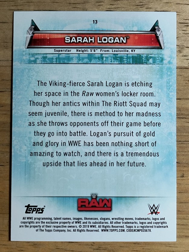 2019 Topps WWE Women's Division #13 Sarah Logan